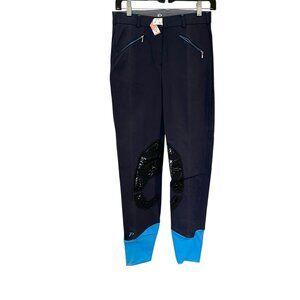 Women’s Performance Riding Breeches Navy Blue Knee Patches Size 26 NWOT